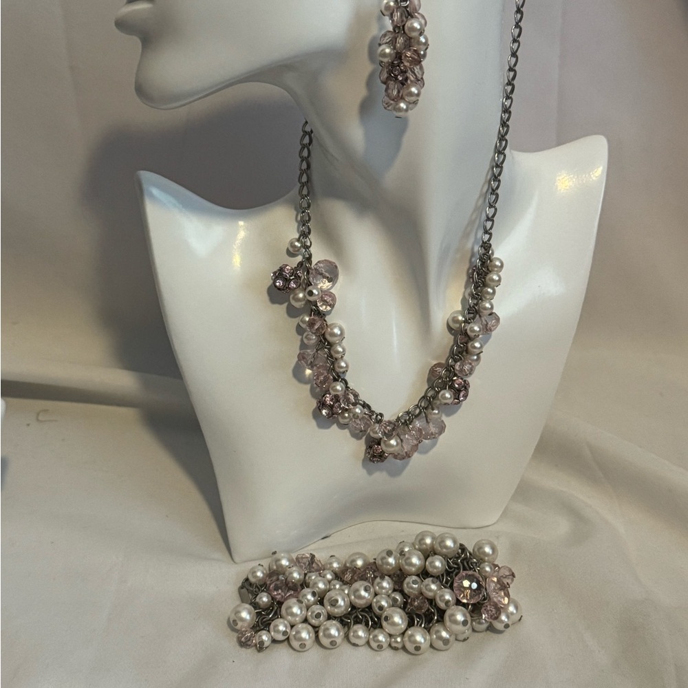 Jewlery set faux pearl & pink - Picture 3 of 4